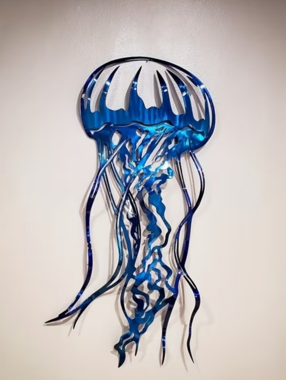 Jellyfish metal wall art, blue coating, Large 20"
